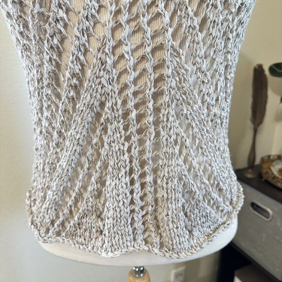 COPY - Eileen Fisher Womens Beige Sleeveless Scoop Neck Open Knit Linen Blend T… - Picture 4 of 12